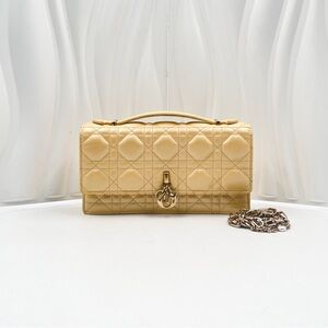 DIOR Lady Dior Clutch with Chain Beige Cannage Quilted Leather Gold Hardware
